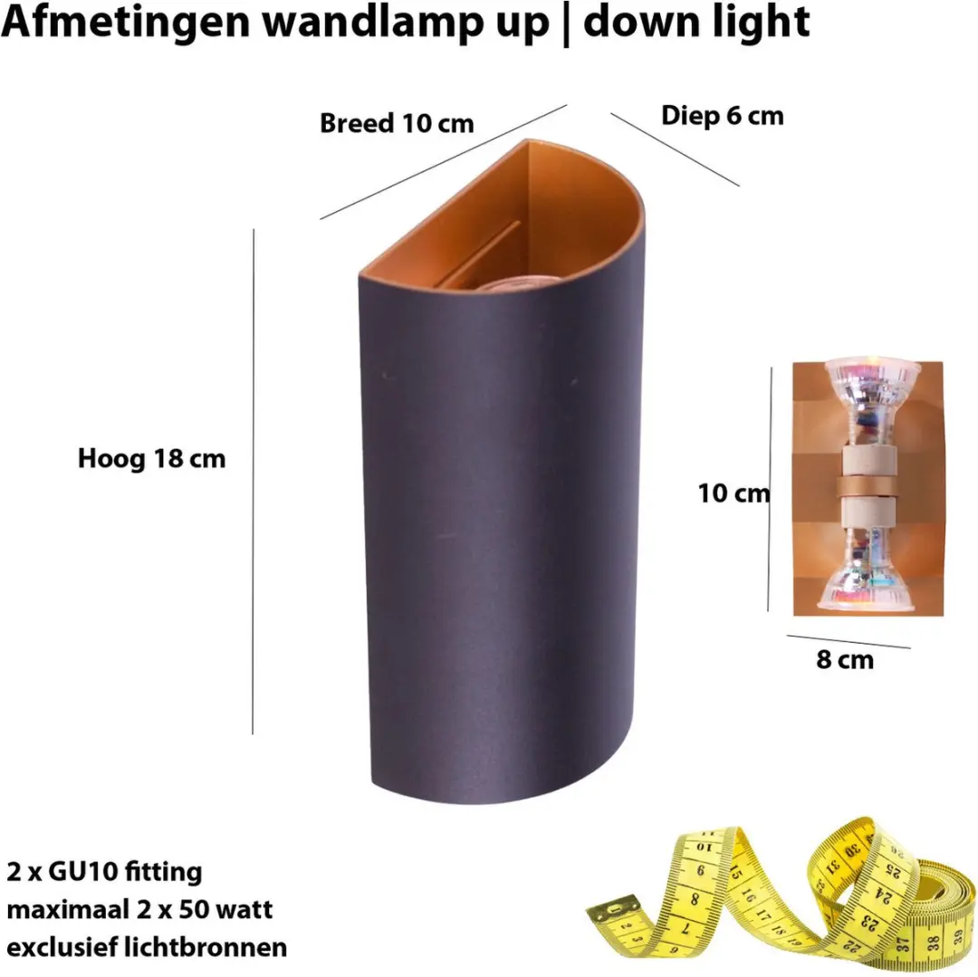 Highlight Hera Wandlamp GU10 - 2 Lichtpunten - Goud/Zwart