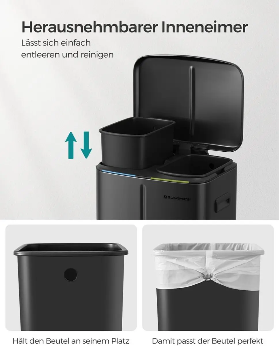 Songmics LTB40B02 Keukenvuilnisemmer 2x20L - Zwart - afbeelding 6 van 6