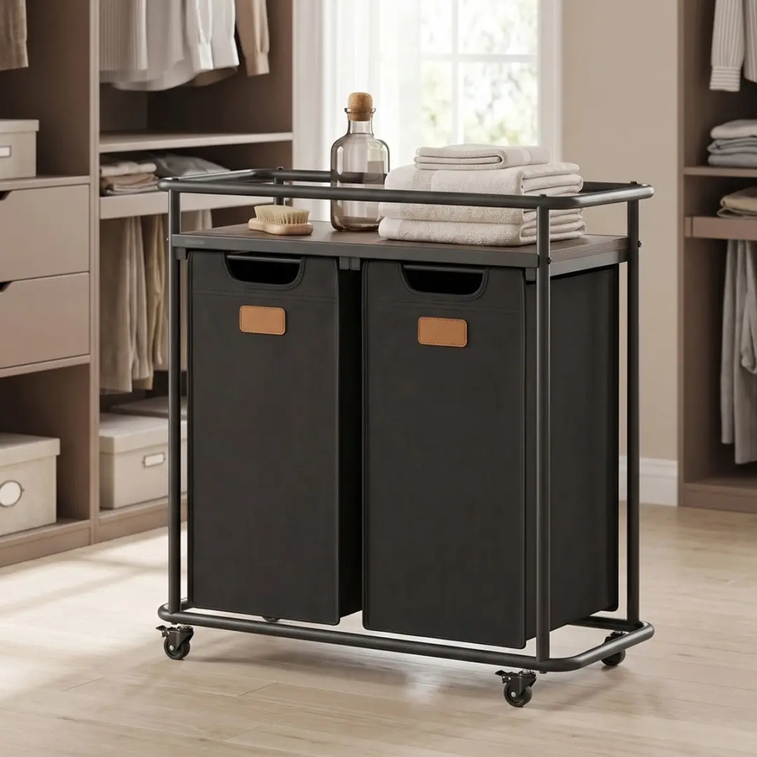 Songmics Wasmand op wielen - 72x33x80cm - Zwartbruin