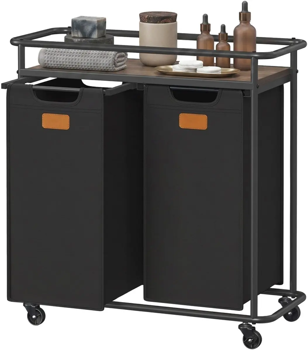 Songmics Wasmand op wielen - 72x33x80cm - Zwartbruin