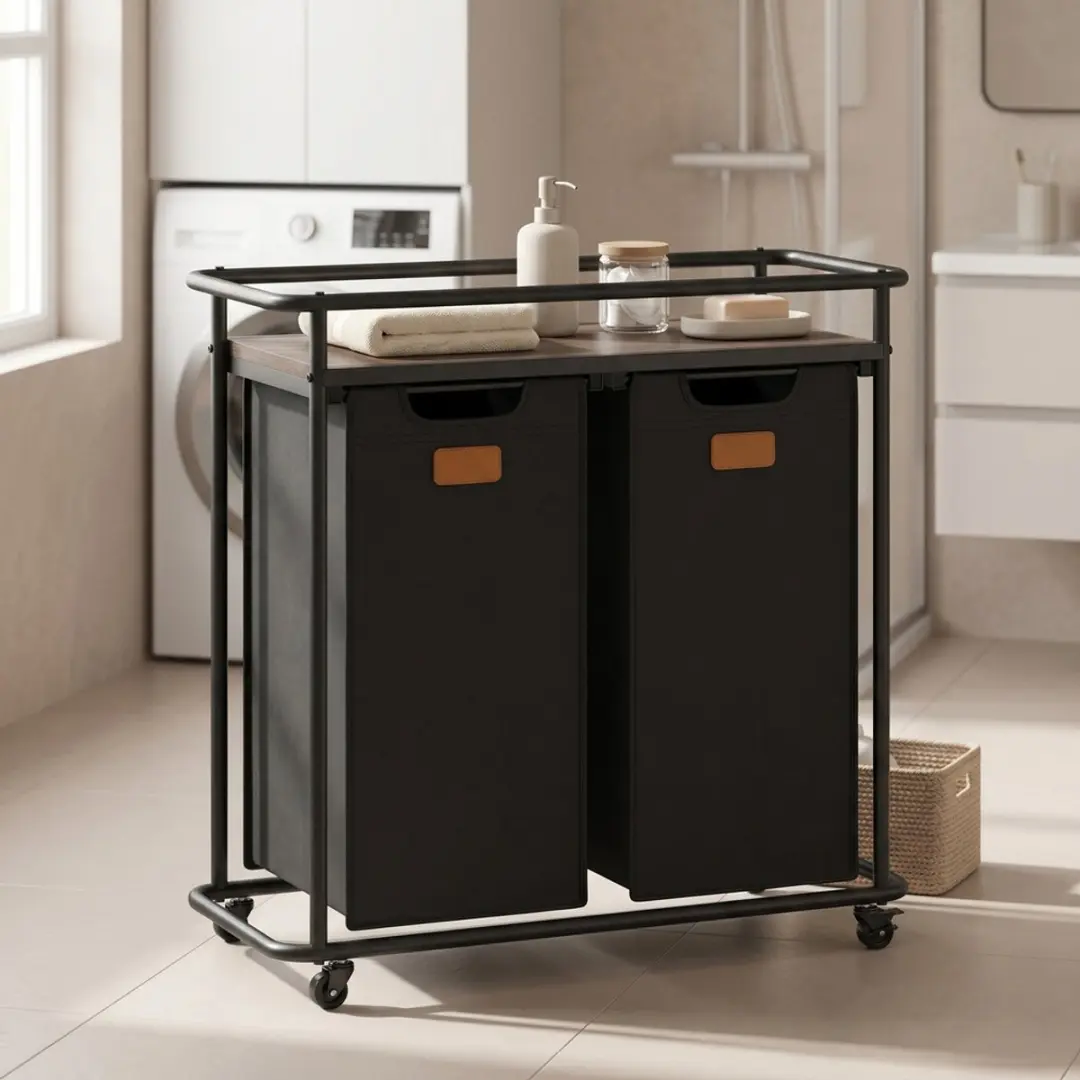Songmics Wasmand op wielen - 72x33x80cm - Zwartbruin