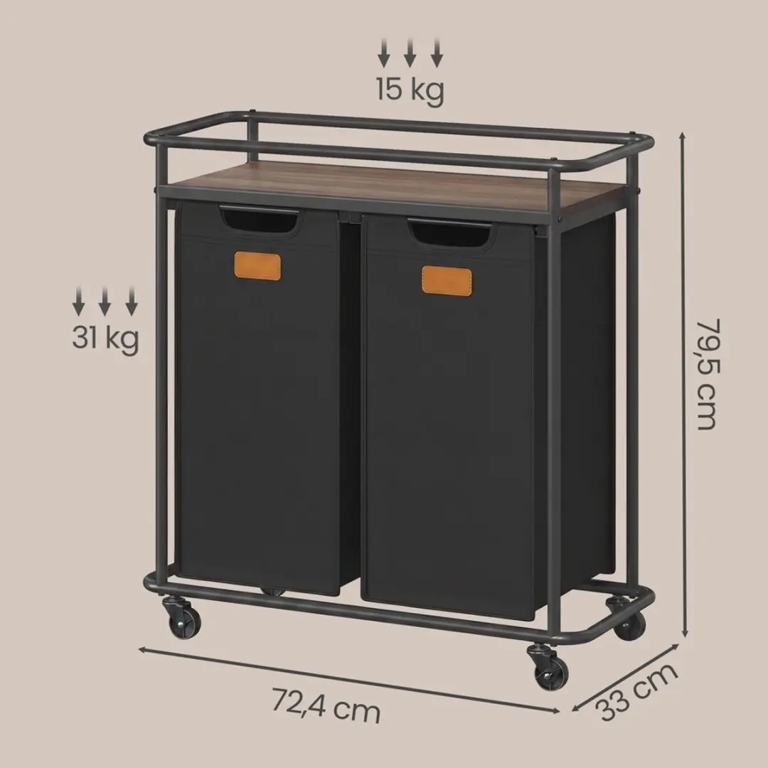 Songmics Wasmand op wielen - 72x33x80cm - Zwartbruin