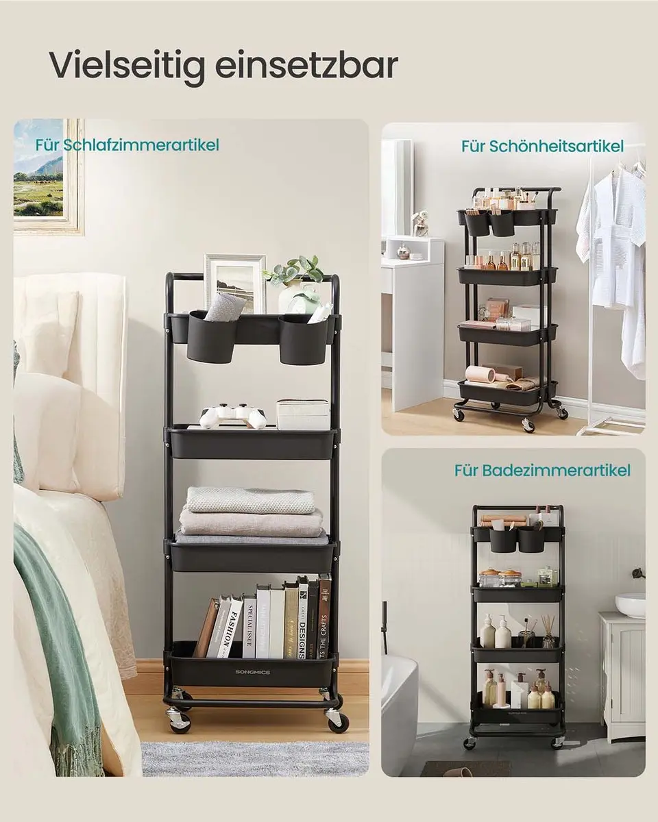 Songmics Trolley 4-niveaus - Zwart