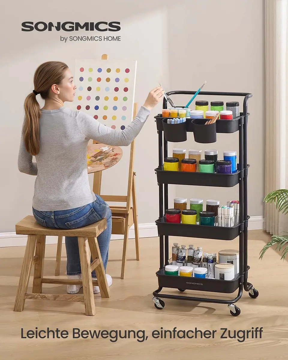 Songmics Trolley 4-niveaus - Zwart