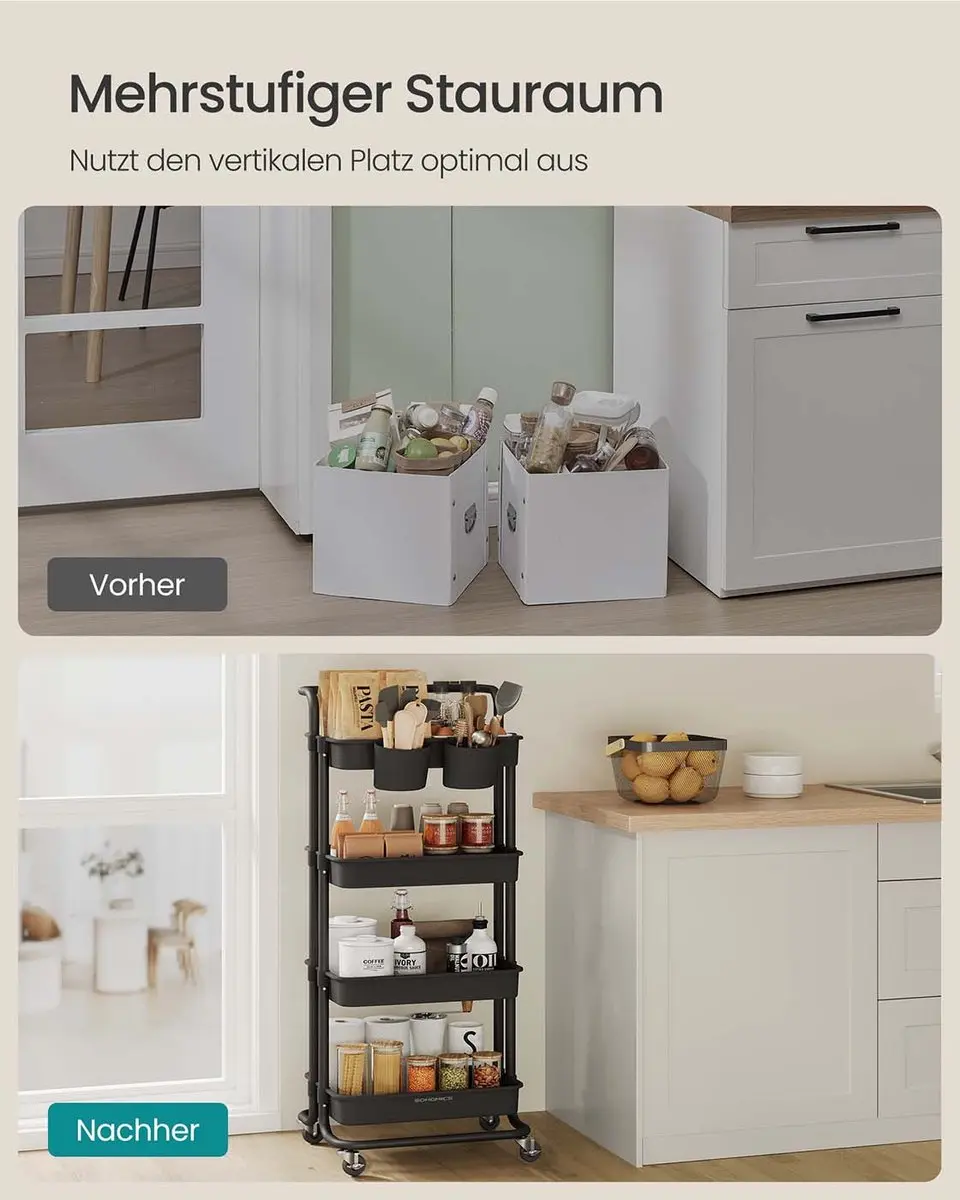 Songmics Trolley 4-niveaus - Zwart