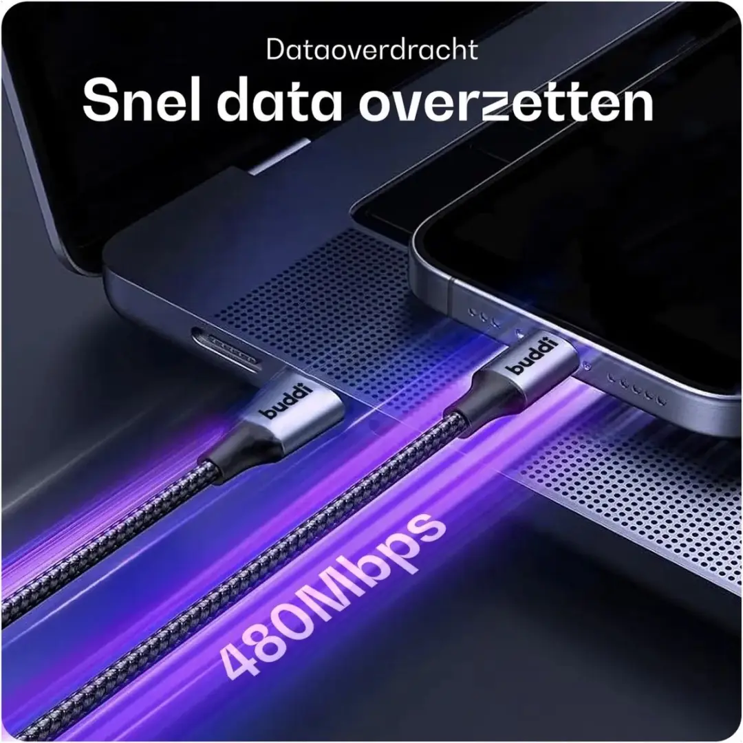 Buddi Power USB-C Autolader 89W - 2x USB (C/A) + Lightning Kabel - Zwart/Grijs
