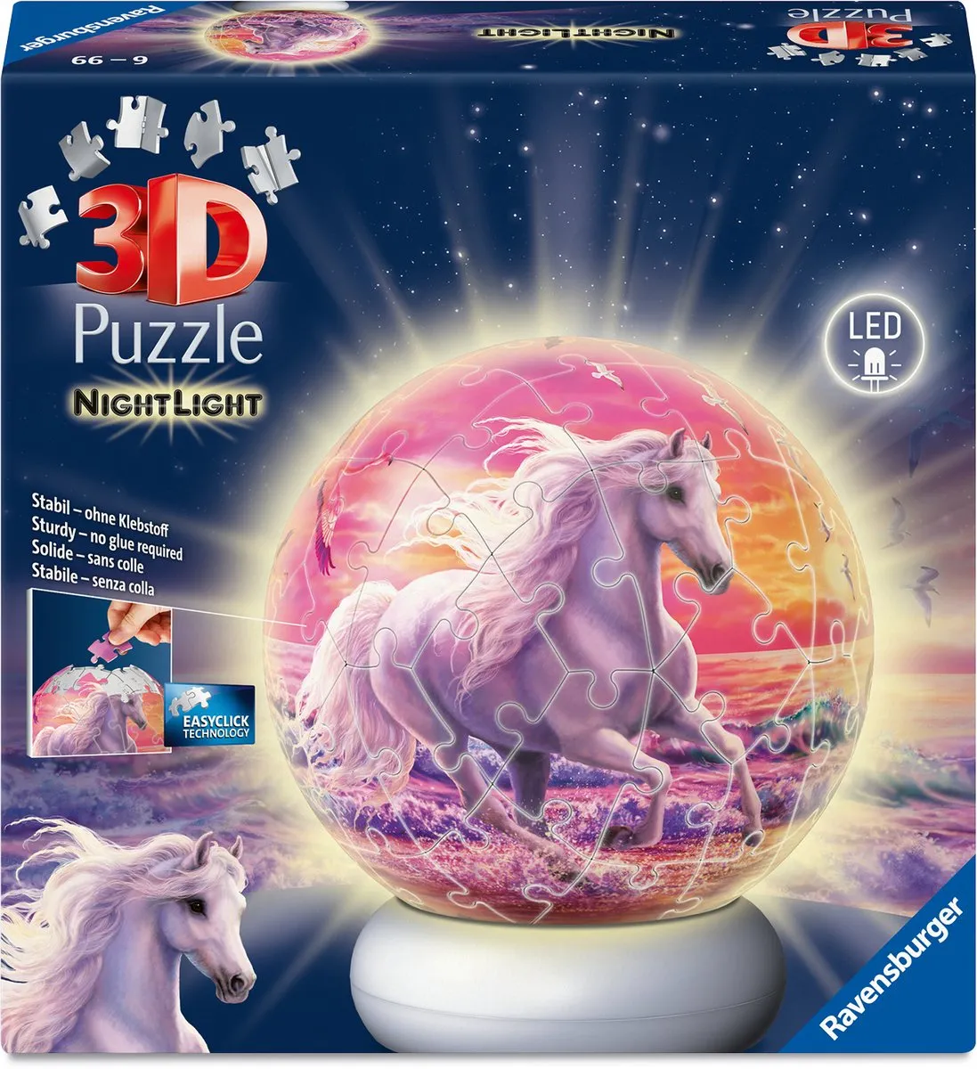 Ravensburger Paarden aan het Strand 3D Puzzle-Ball Nachtlicht - 73 Stukjes