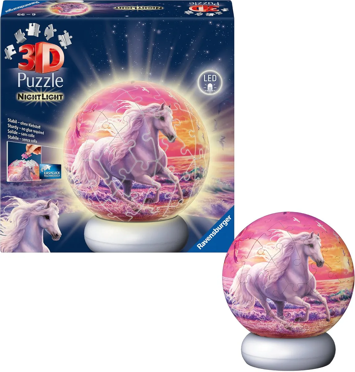 Ravensburger Paarden aan het Strand 3D Puzzle-Ball Nachtlicht - 73 Stukjes