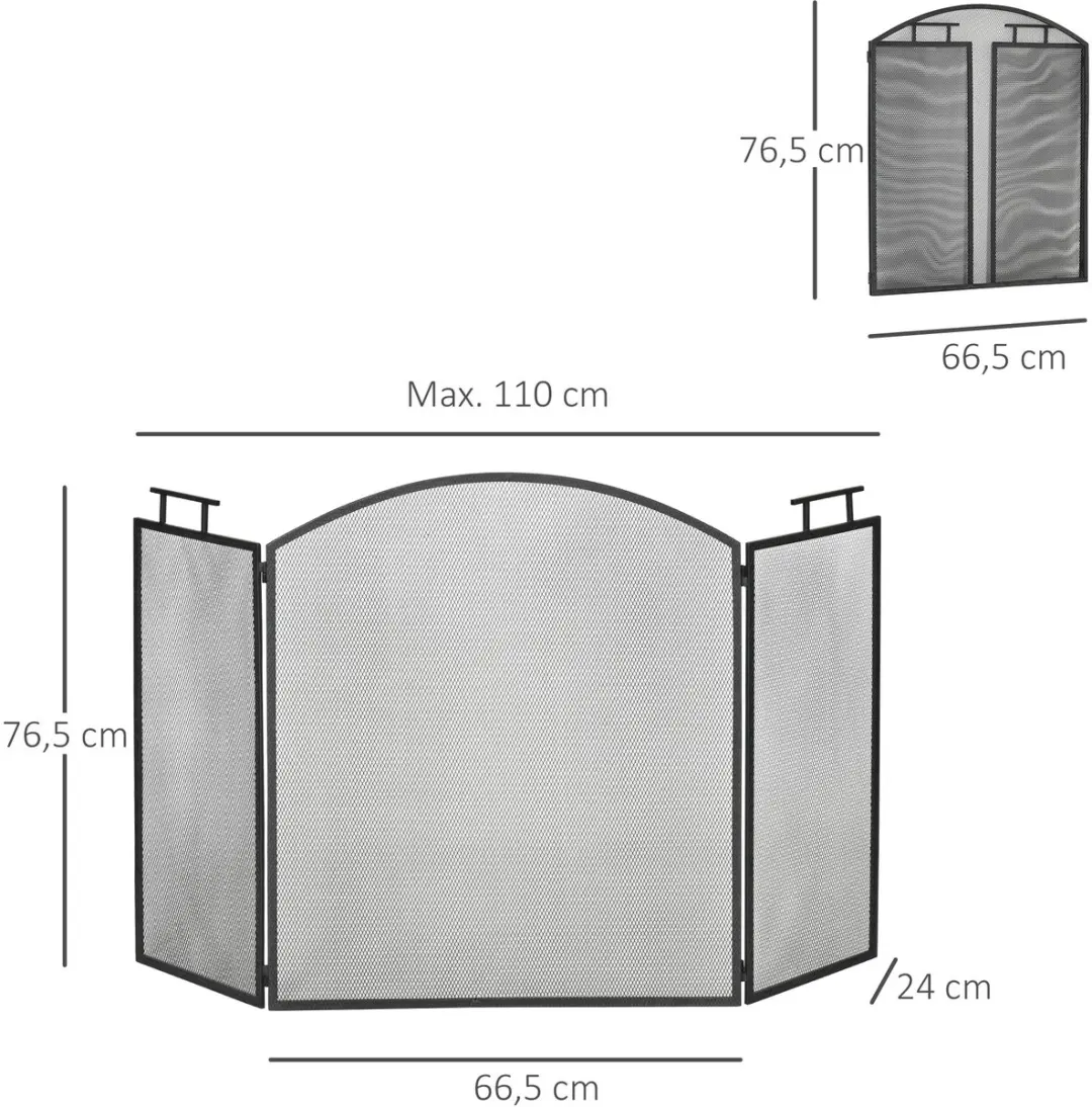 Homcom Kaminscherm Metallisch - 128x76,5cm - Zwart - afbeelding 6 van 6