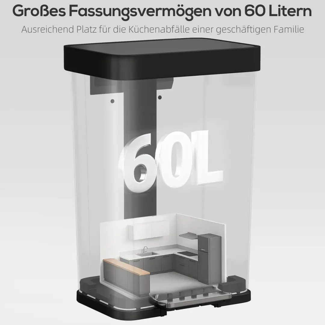 Homcom Keukenprullenbak 60L - 44x36x66,5cm - Zilver/Zwart