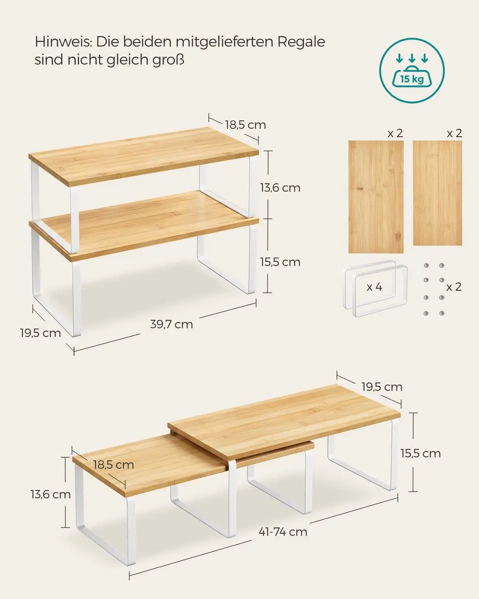 Songmics Keukenrek Uitschuifbaar 19,5x39,7x15,5cm - Wolkenwit/Natuurlijk Beige - afbeelding 6 van 6