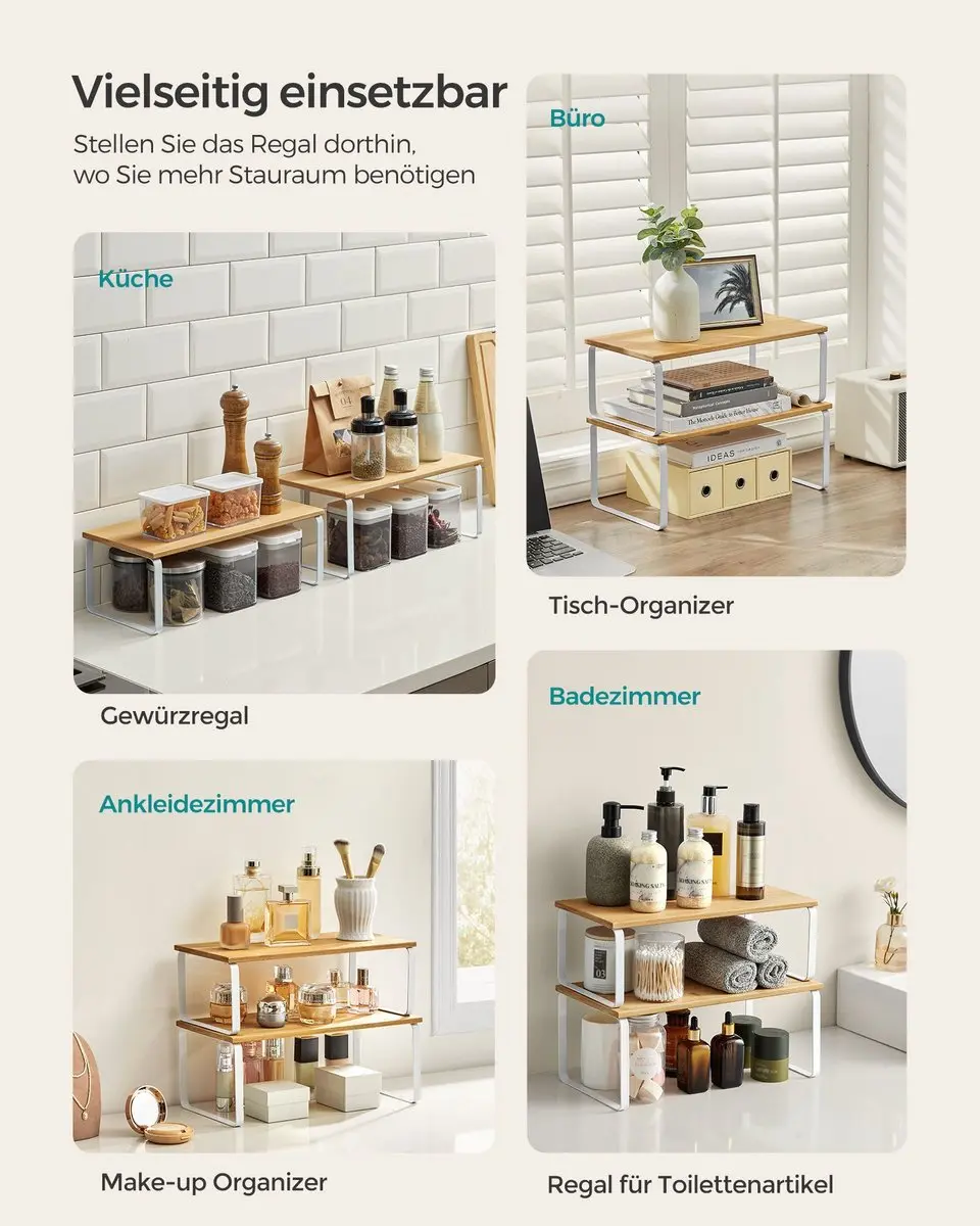 Songmics Keukenrek Uitschuifbaar 19,5x39,7x15,5cm - Wolkenwit/Natuurlijk Beige
