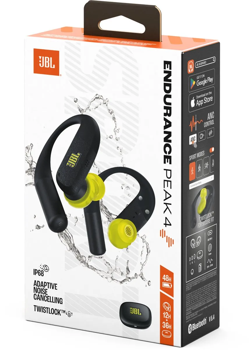 JBL Endurance Peak 4 Oordopjes - Draadloos - 48u - IP68 - Zwart & Lime