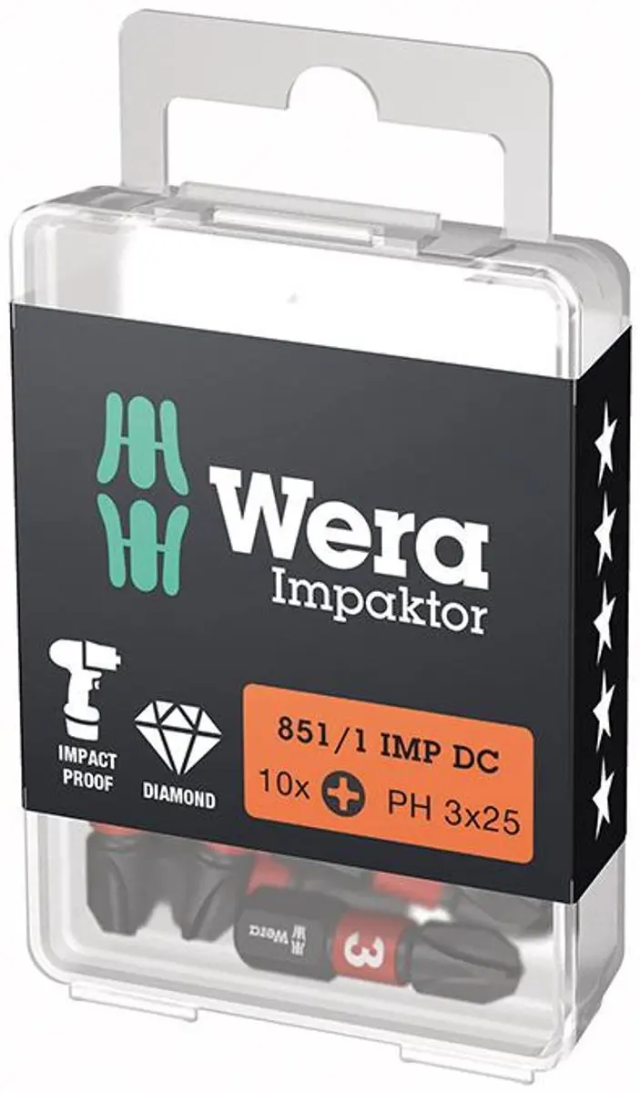 Wera 10x Bit 851/1 IMP DC PH3 25mm 1/4"