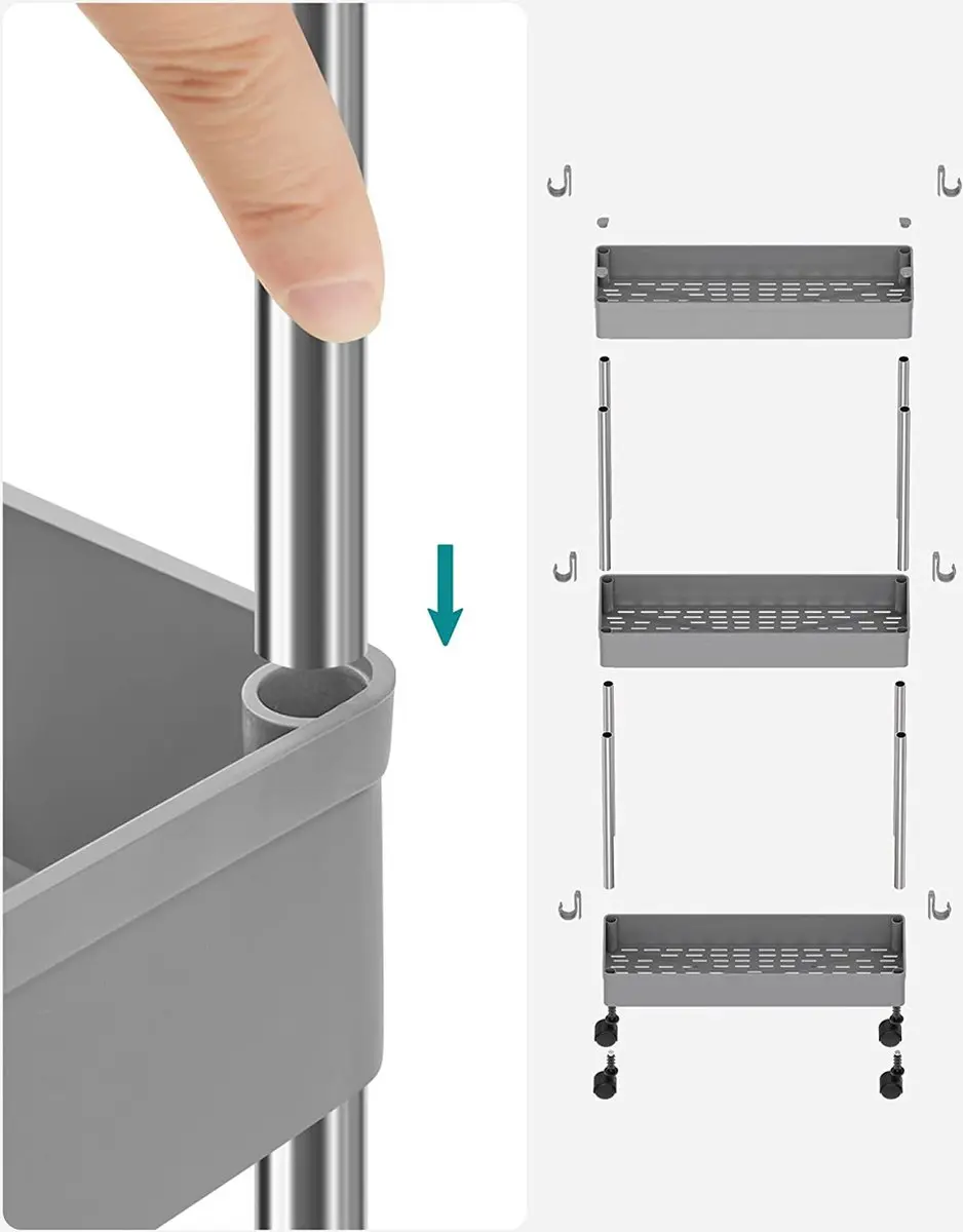 Songmics Rolwagen 3-niveaus 40x13,5x60cm Grijs