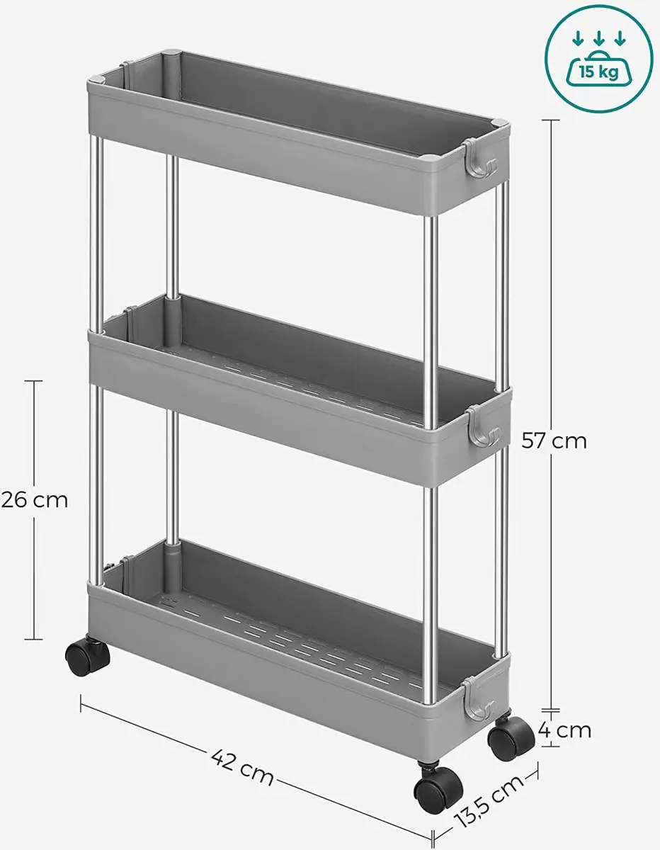 Songmics Rolwagen 3-niveaus 40x13,5x60cm Grijs