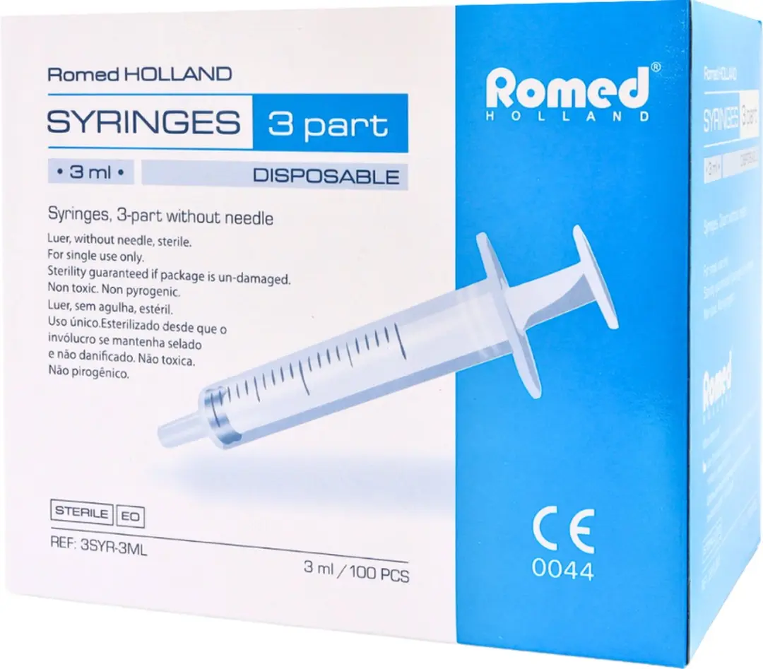Romed 3-delige Injectiespuiten 3ml Luer Slip - 500 Stuks