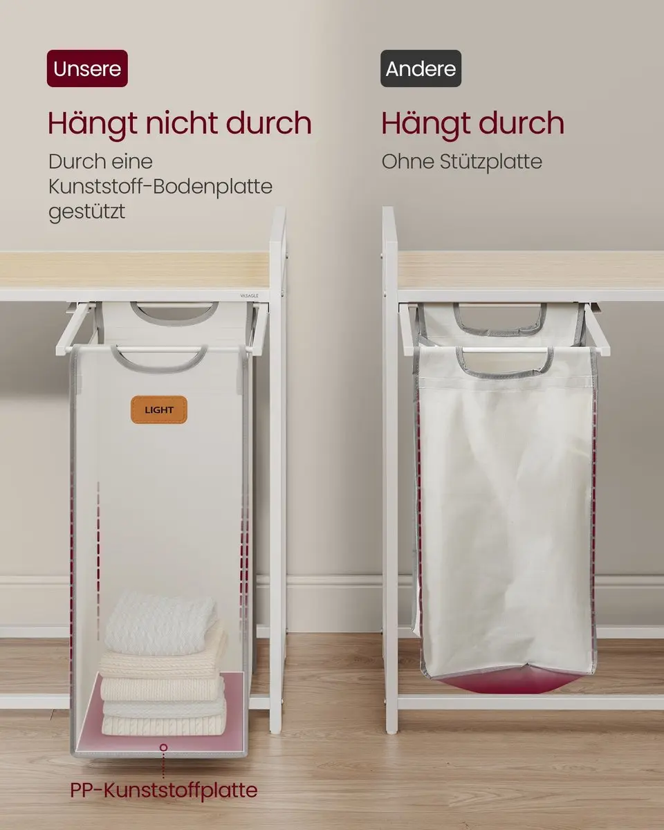 Songmics Wasmand 100L - 2 Vakken Naturel Beige/Duifgrijs/Crème - afbeelding 5 van 6