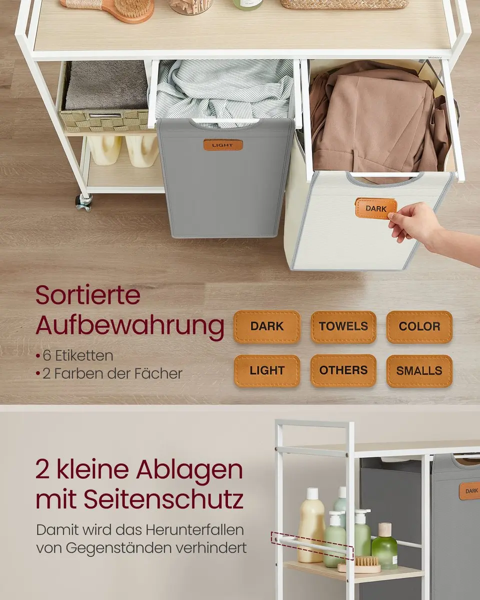Songmics Wasmand 100L - 2 Vakken Naturel Beige/Duifgrijs/Crème - afbeelding 4 van 6