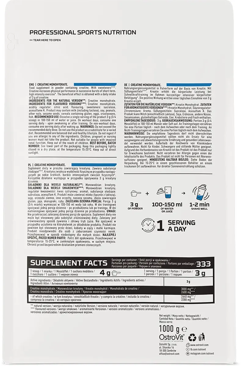 OstroVit Creatine Monohydraat 1000g - Watermeloen - afbeelding 6 van 6