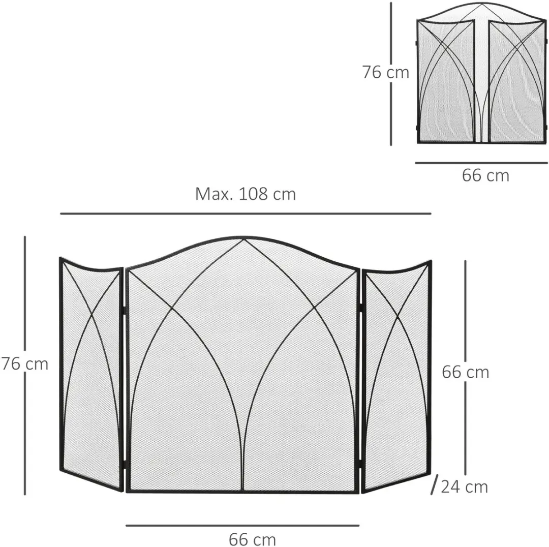 Homcom Kaminschutzgitter 108x24x76cm - Zwart - afbeelding 6 van 6