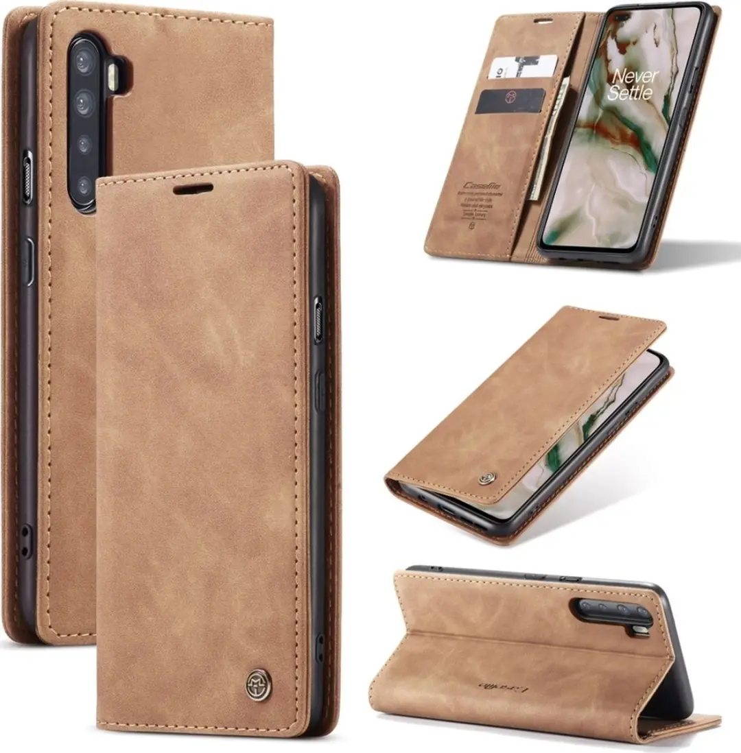 Caseme 013 Bookcase Portemonnee - OnePlus Nord - 2 Pasjes - Bruin