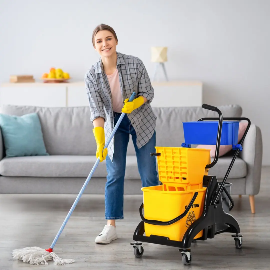 Homcom Dweil-emmer met wringer 26L - Geel/grijs/zwart