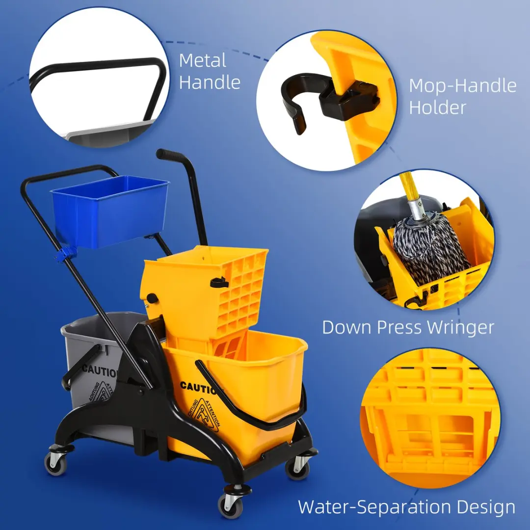 Homcom Dweil-emmer met wringer 26L - Geel/grijs/zwart