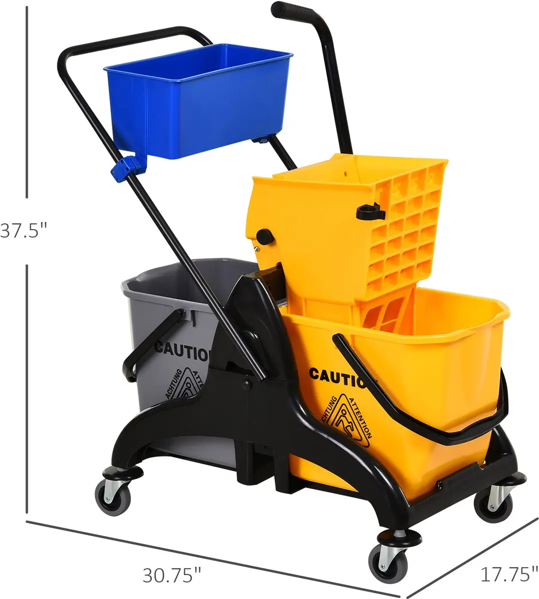 Homcom Dweil-emmer met wringer 26L - Geel/grijs/zwart