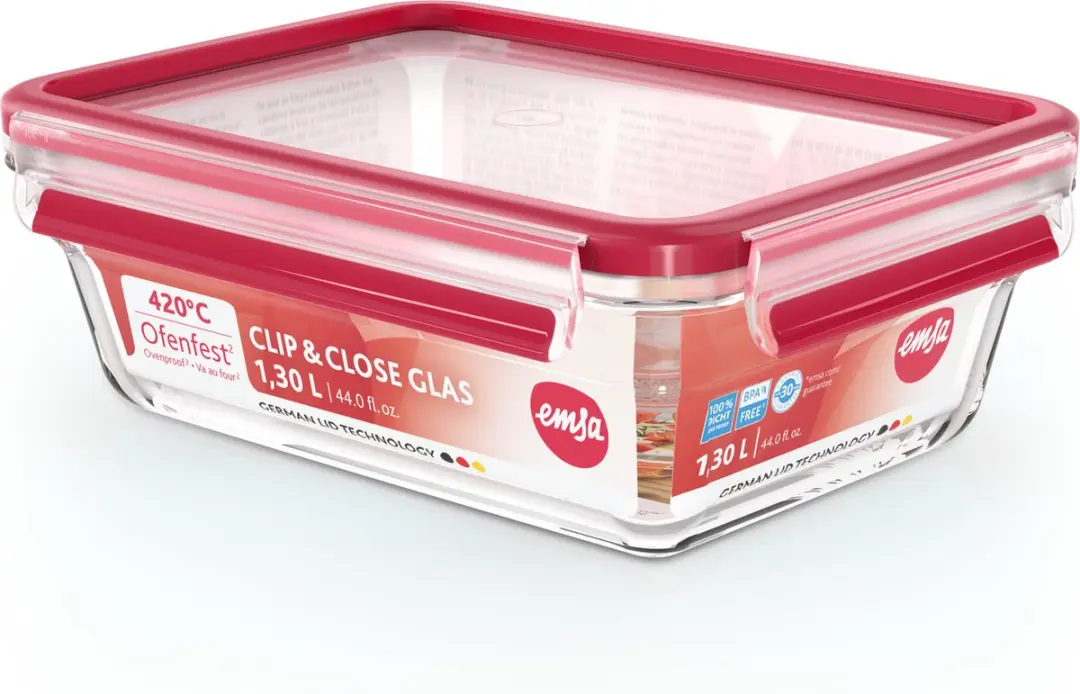 Emsa Clip & Close Glas Vershoudbak 1.3L - Rood