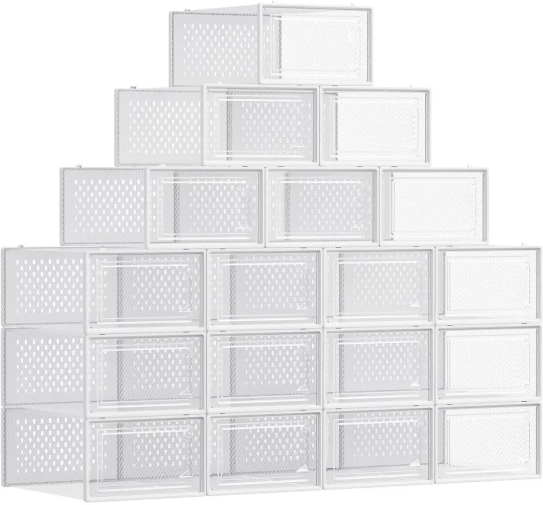 Songmics Schoenenkast 18 Stapelbare Opbergboxen Wit