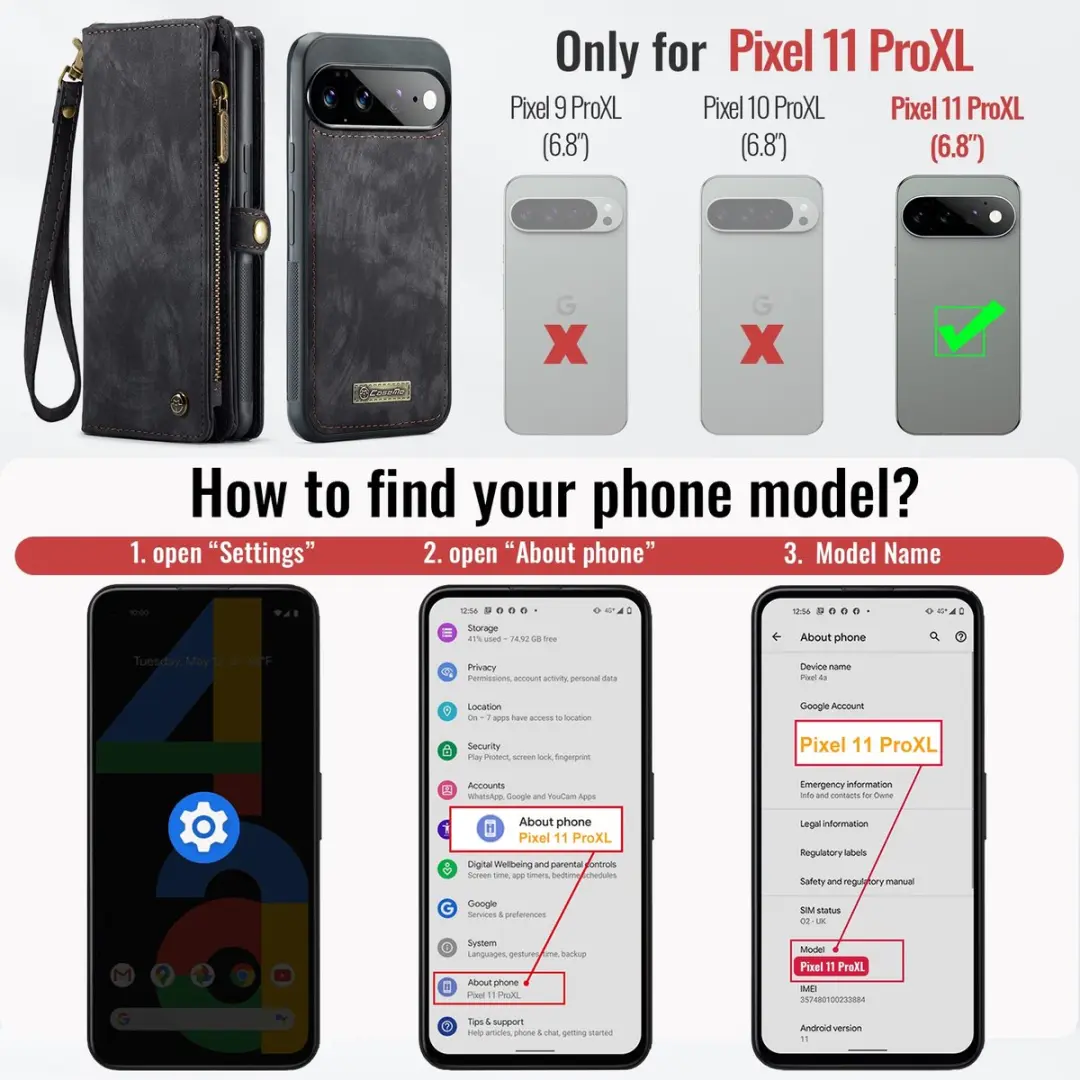 Caseme 008 Hoesje Pixel 11 Pro XL - 2-in-1 Book Case & Portemonnee - Zwart