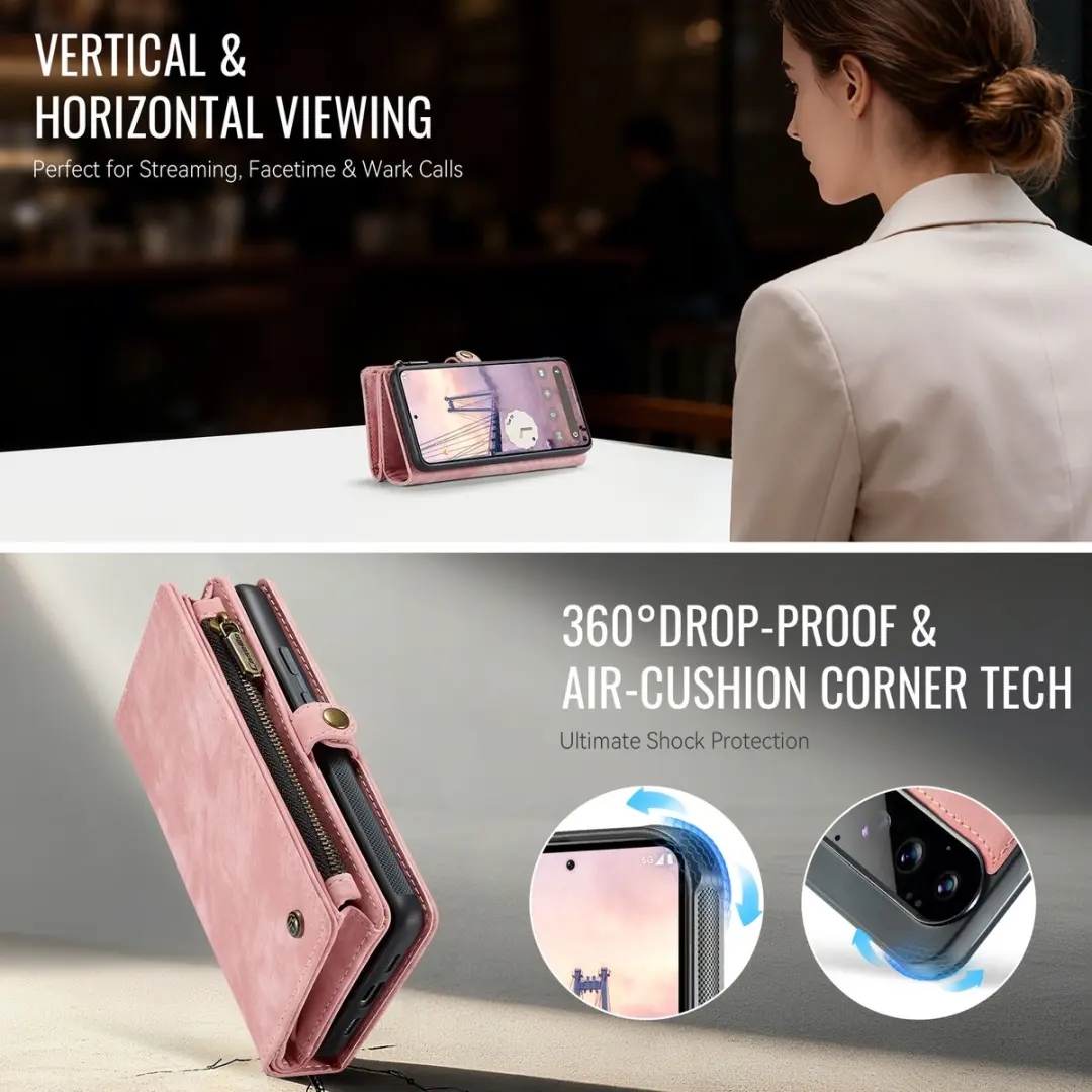 Caseme 008 Book Case & Back Cover Pixel 11/11 Pro - Roze