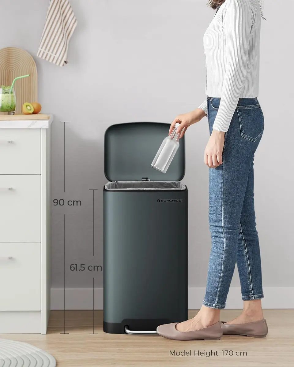 Songmics LTB01GS Afvalbak 30L - Rokerig grijs