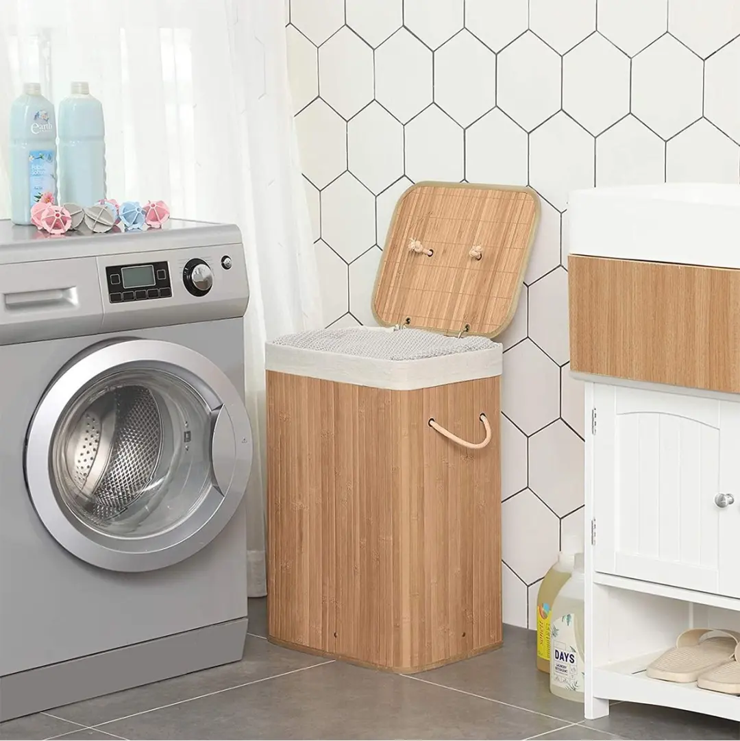 Songmics XL 72L Opvouwbare Wasmand - Bamboe - 40x30x60cm