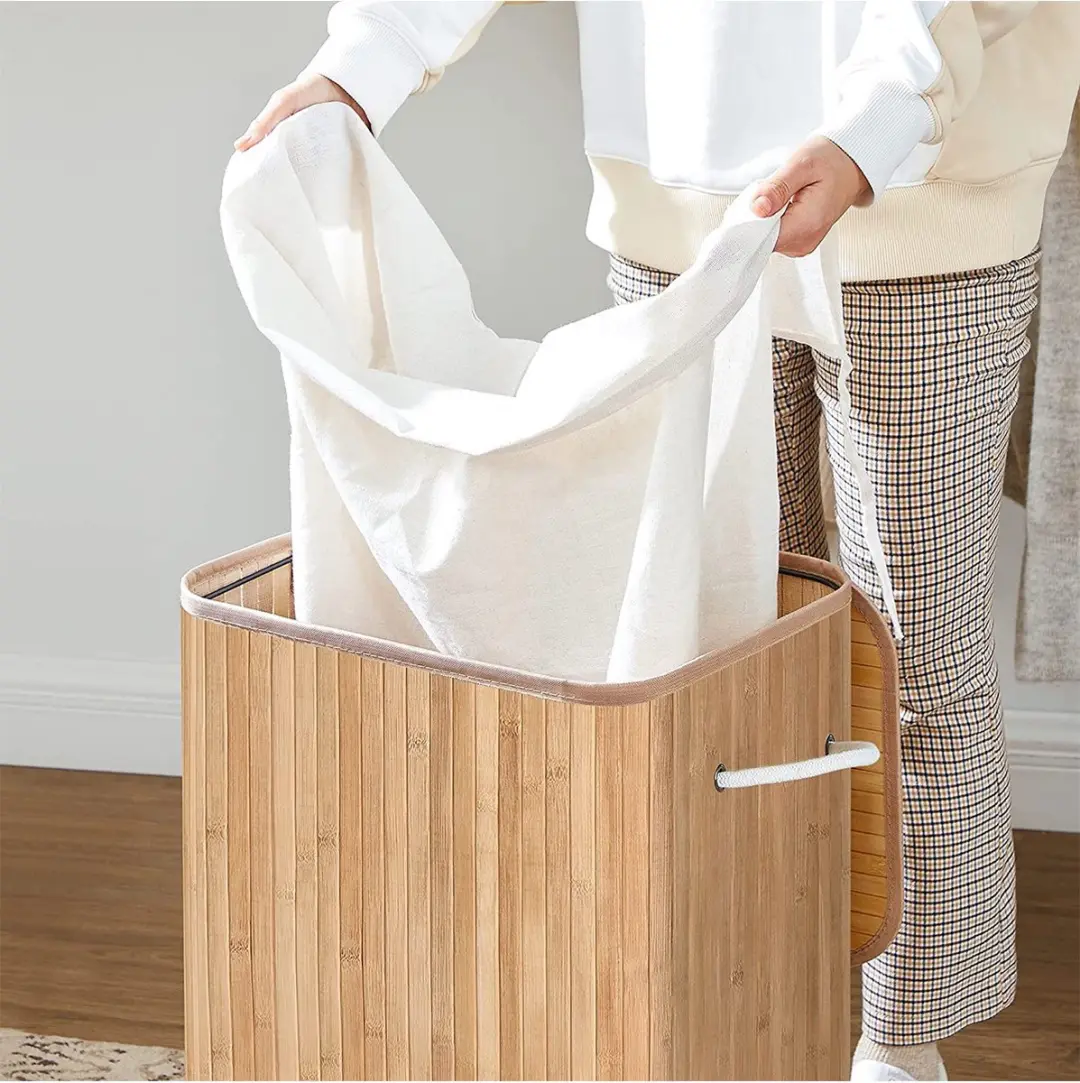 Songmics XL 72L Opvouwbare Wasmand - Bamboe - 40x30x60cm - afbeelding 6 van 6