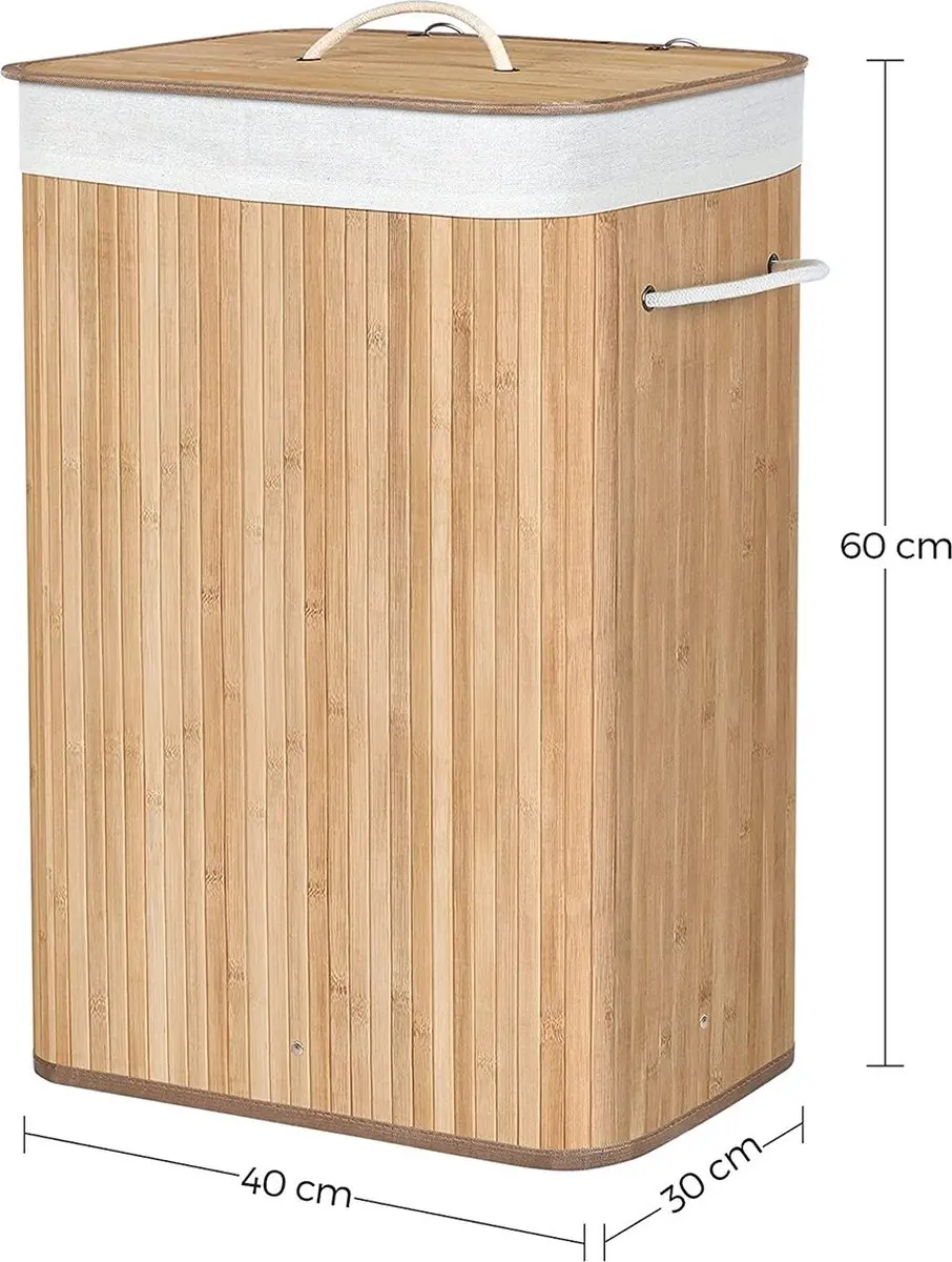 Songmics XL 72L Opvouwbare Wasmand - Bamboe - 40x30x60cm