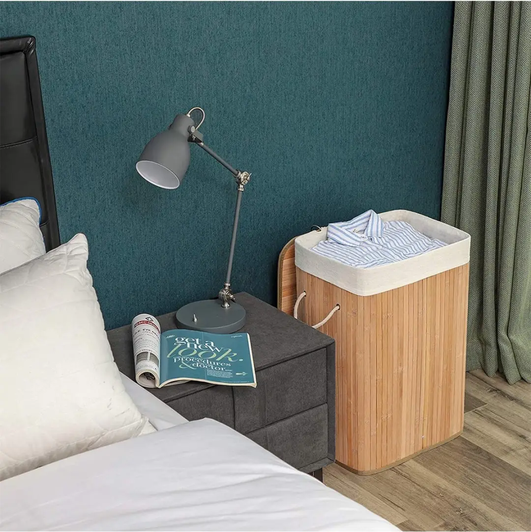 Songmics XL 72L Opvouwbare Wasmand - Bamboe - 40x30x60cm