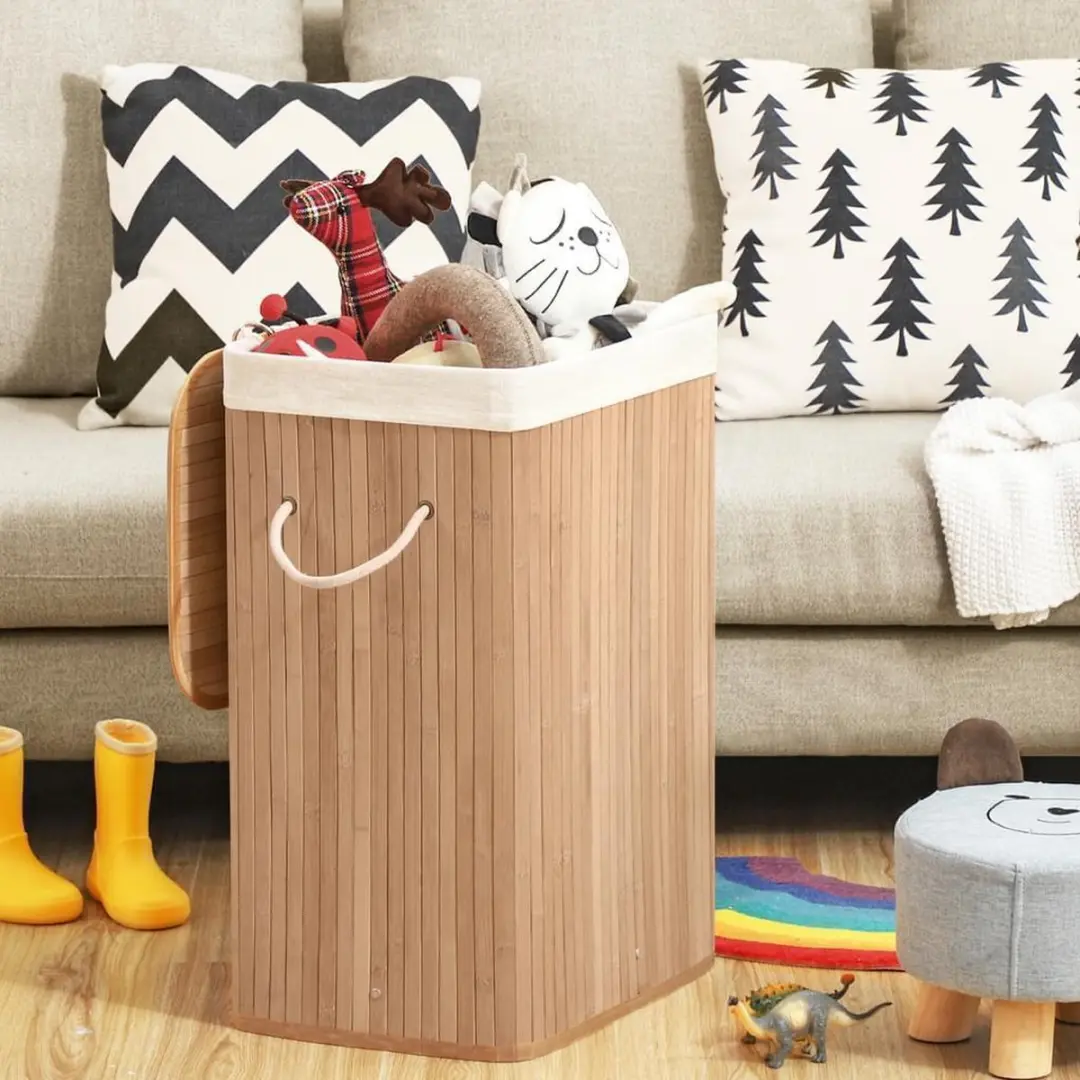 Songmics XL 72L Opvouwbare Wasmand - Bamboe - 40x30x60cm