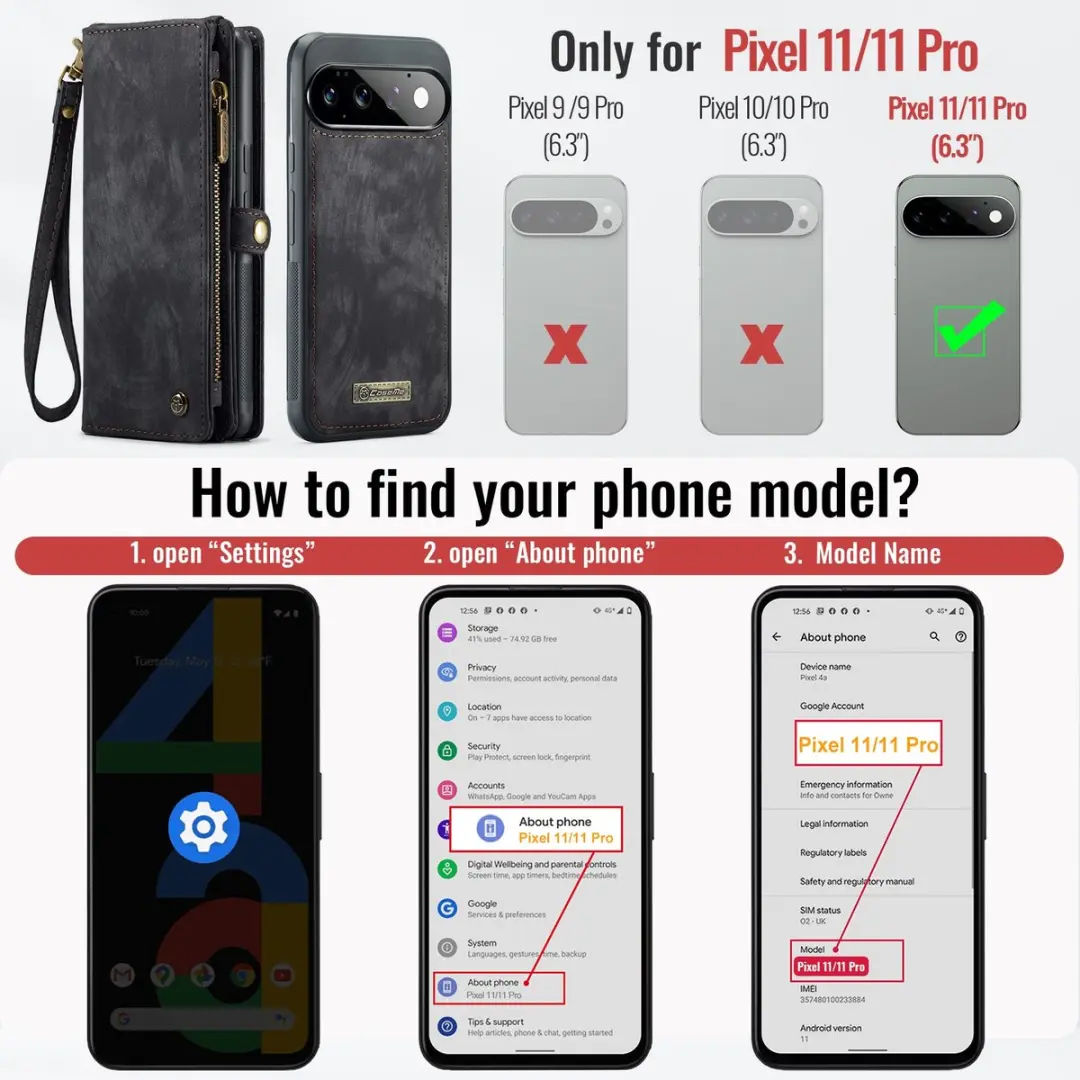 Caseme 008 Book Case & Back Cover Pixel 11/11 Pro - 8 Pasjes - Zwart - afbeelding 6 van 6