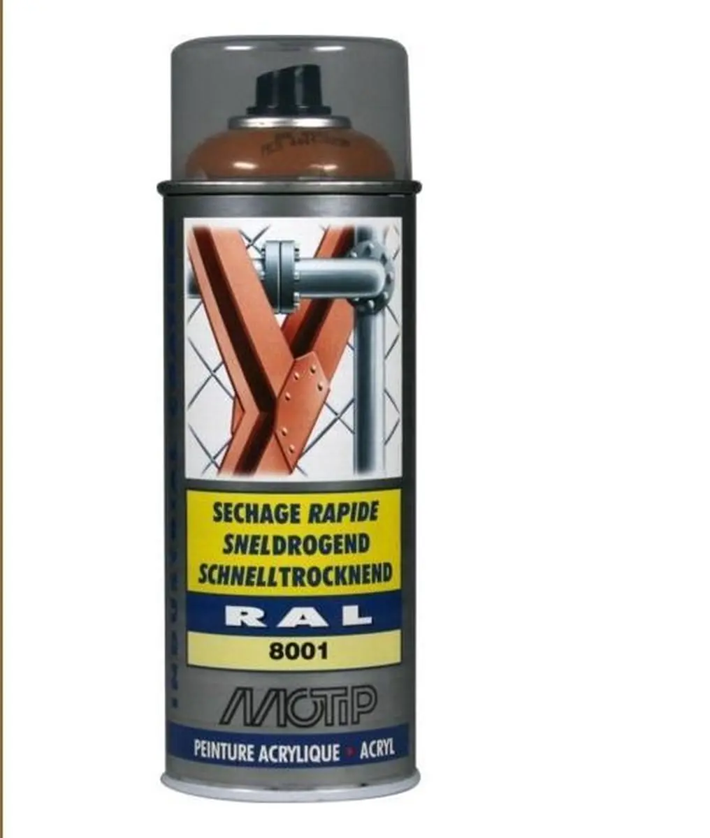 Motip Acryllak Hoogglans RAL 8001 Okerbruin 400ml