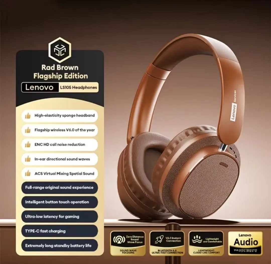 Lenovo LS105 Draadloze Koptelefoon - Bruin