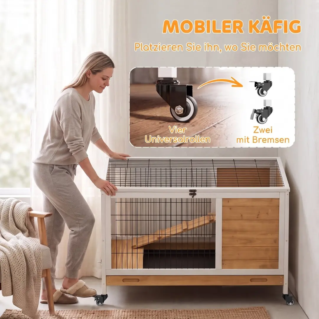 Pawhut Konijnenhok Tannenholz - 90x53x59cm - Geel - afbeelding 6 van 6