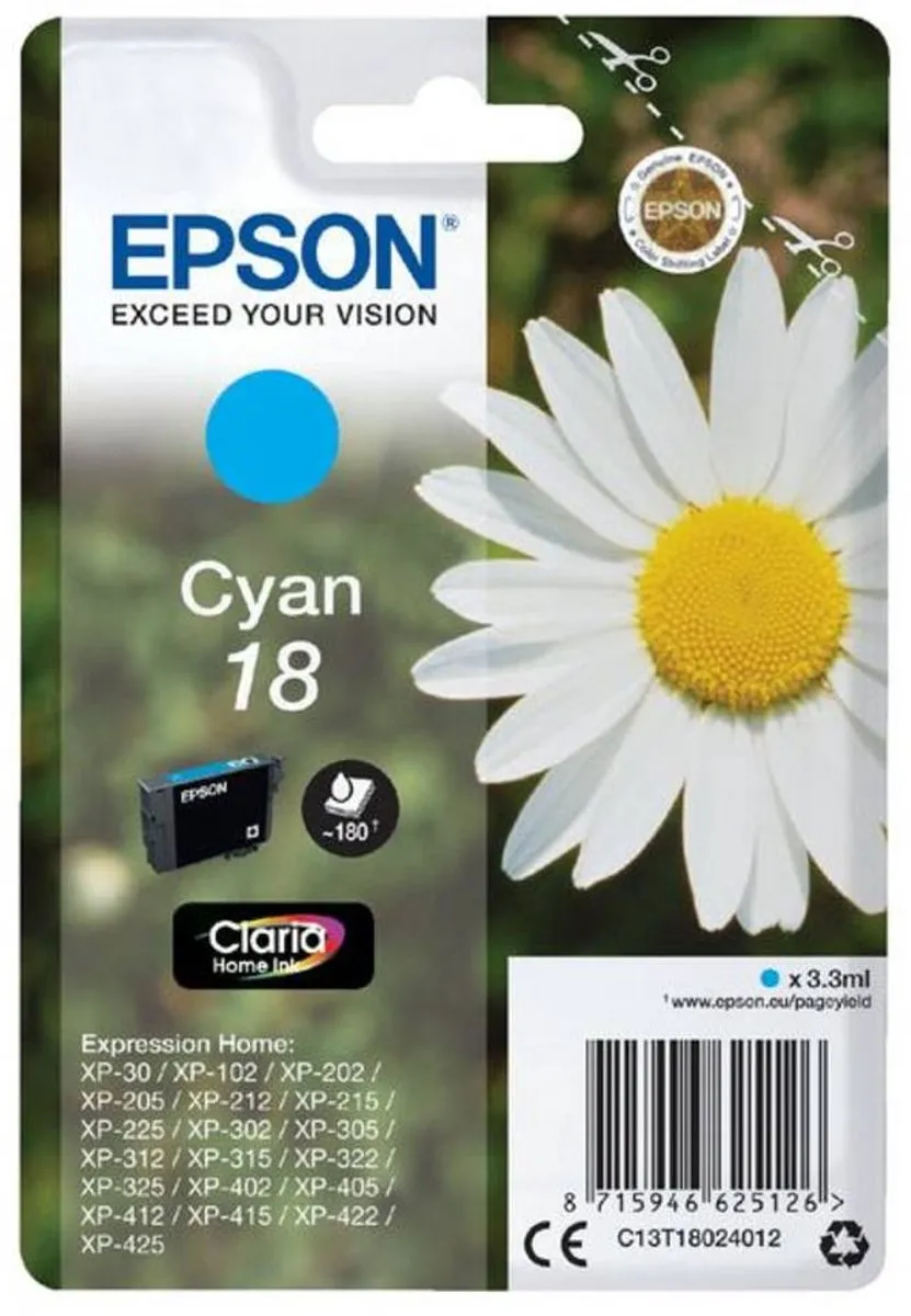 Epson C13T18024010 Cyaan Inktcartridge - 180 pagina's