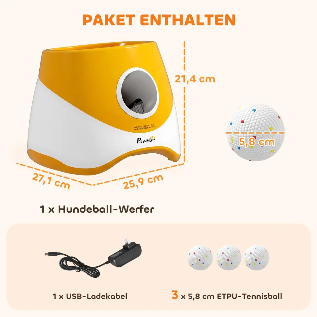 Pawhut Automatische Balwerper - 25,9L x 27,1B x 21,4H cm - Oranje