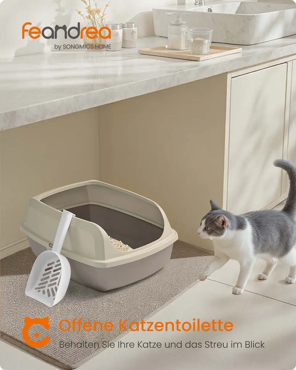 Songmics Kattenbak Open Model - Beige/Cappuccino - afbeelding 2 van 6
