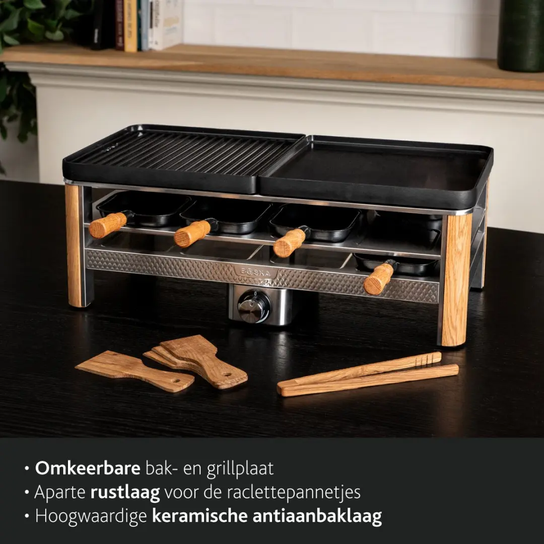 Boska Gourmet Pro Raclette Gourmetstel 8 Personen - 1800W - 2 Omkeerbare Platen
