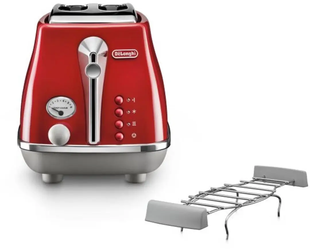 De'Longhi Icona Capitals 6 CTOC 2103.R Broodrooster - 2 Sneden 900W - Rood - afbeelding 2 van 6
