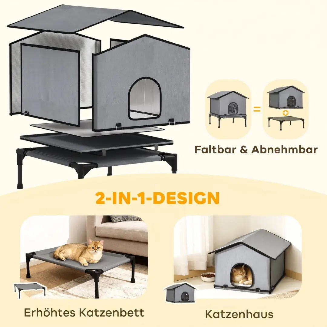 Pawhut Kattenhuis Kunststof - 62x58,5x60cm Grijs - afbeelding 6 van 6