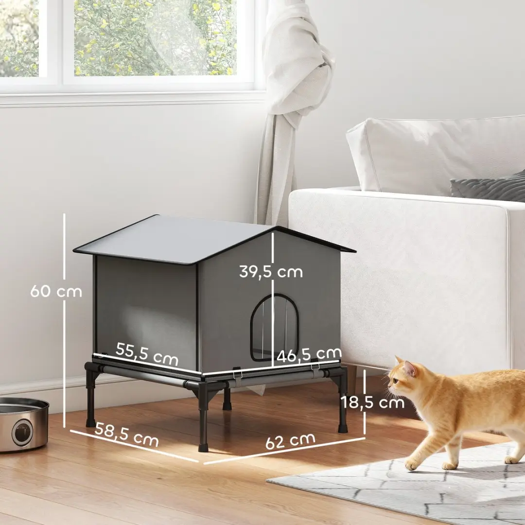 Pawhut Kattenhuis Kunststof - 62x58,5x60cm Grijs